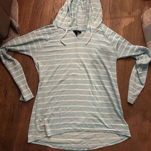 Aqua and White Hooded Top
